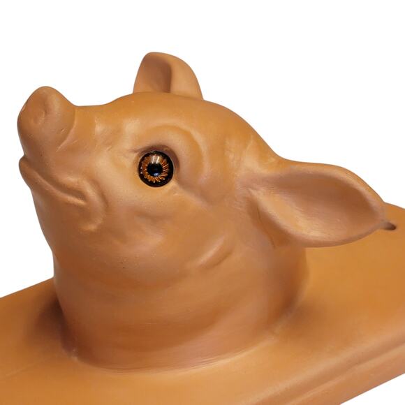 VTG Terracotta Pig Wall Hanging 3D Glass Eyes Farmhouse Home Decor Ceramic 3.5x7 - Picture 3 of 7